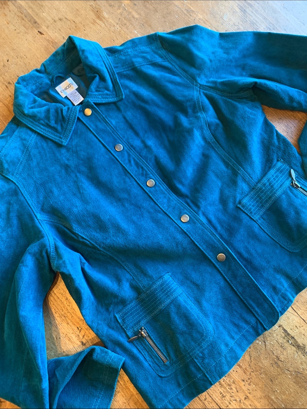 Chico's Teal Suede Snap Jacket - Picture 15 of 16